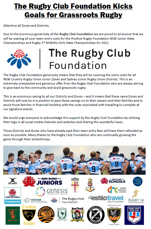 Big Thank You to The Rugby Club Foundati
